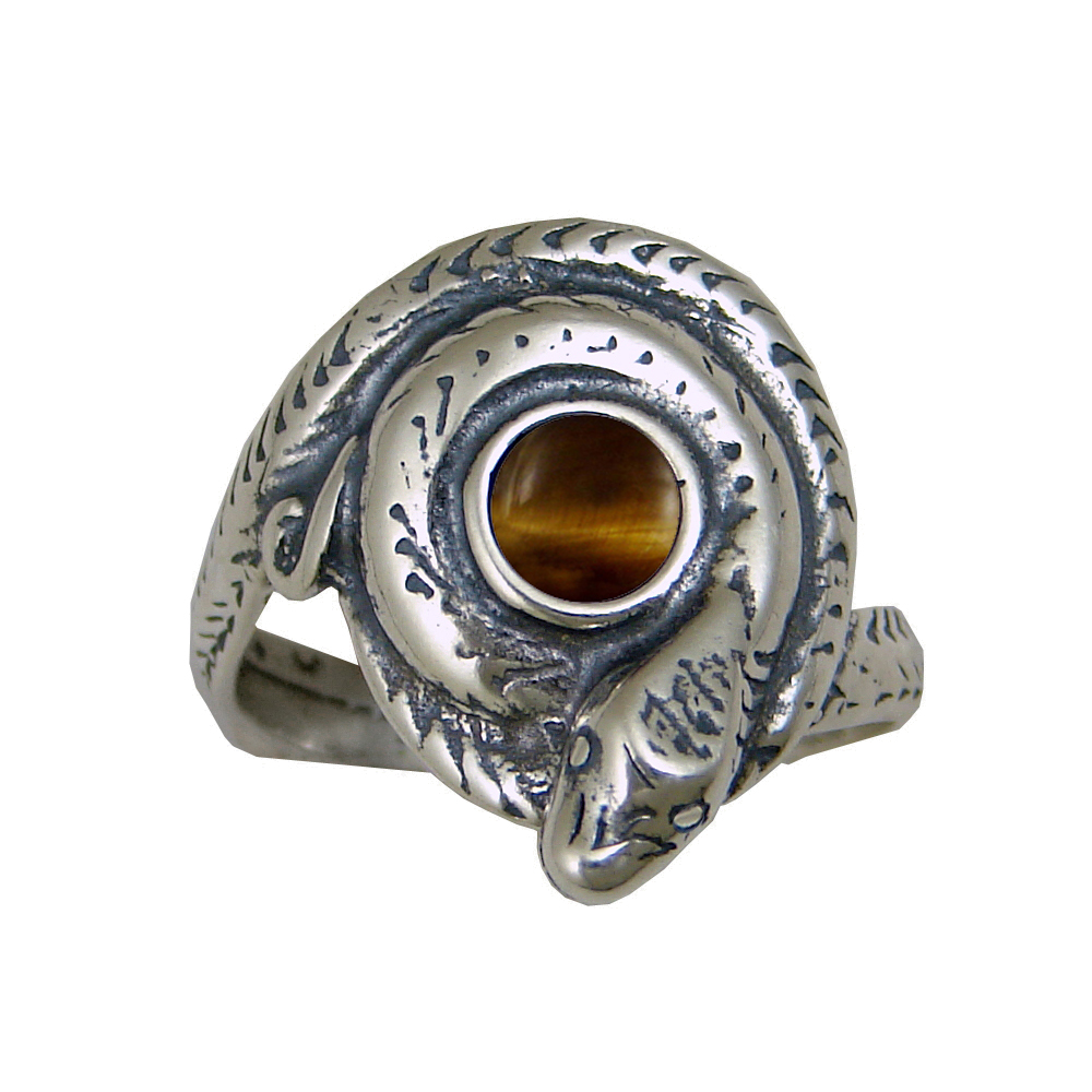 Sterling Silver Snake Ring With Tiger Eye Size 9
